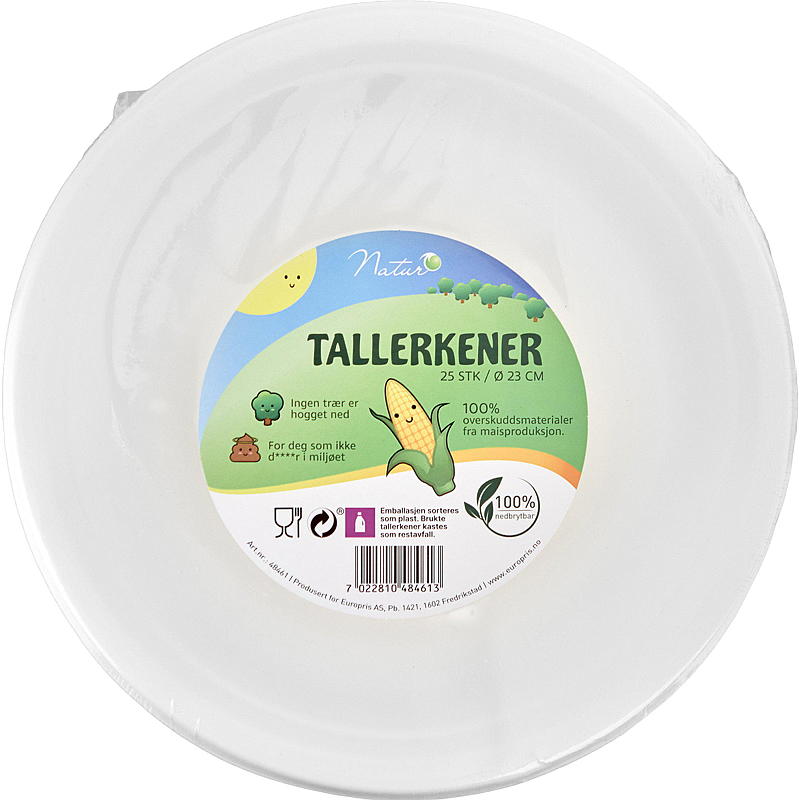 Nature Einwegteller, 25er-Packung, 23 cm, 100 % biologisch abbaubar