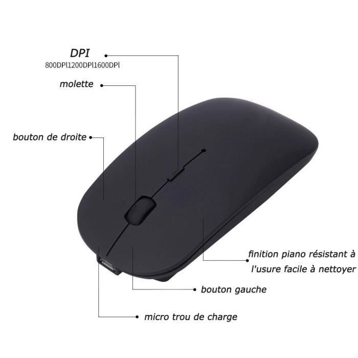 Ratón inalámbrico Bluetooth de 2,4 GHz, recargable de modo dual con clic silencioso, compatible con PC.