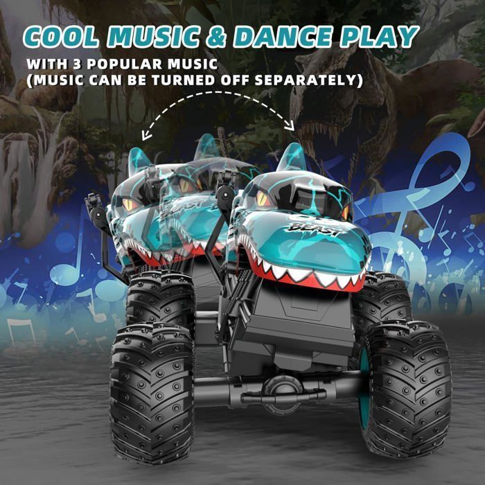 Remote Control Car, Monster Truck, 1:20 RC Off-Road, with LED Music and 360° Rotation, Gift for Children Ages 4+, Blue