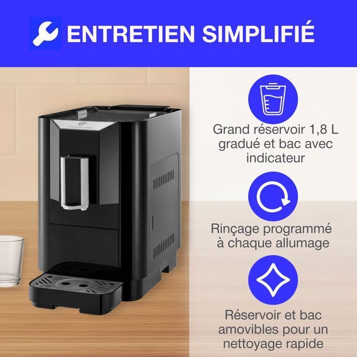 Continental Edison Espressomachine met Koffiemolen - CECFAUTOB - 19 Bar - 1450 W - Zwart