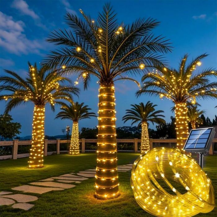 Guirlande lumineuse solaire d'extérieur , 12 m, 100 LED, 8 modes, étanche, décoration pour jardin, terrasse, balcon (blanc chaud)