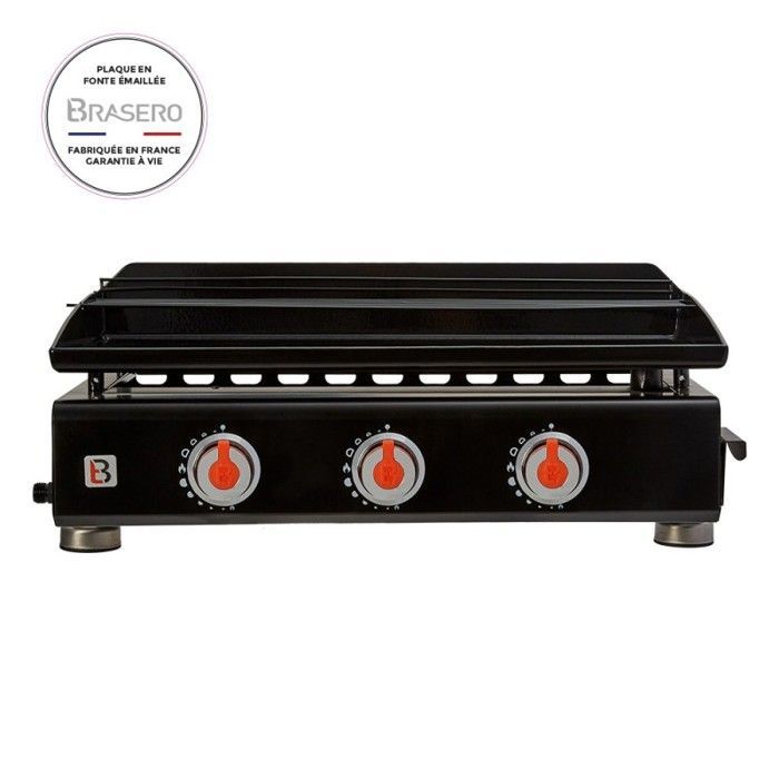 Plancha à gaz Silvia II G 3 Feux - BRASERO - Plaque Fonte émaillée fabriquée en France - 67 x 34 cm - 7,5 kW