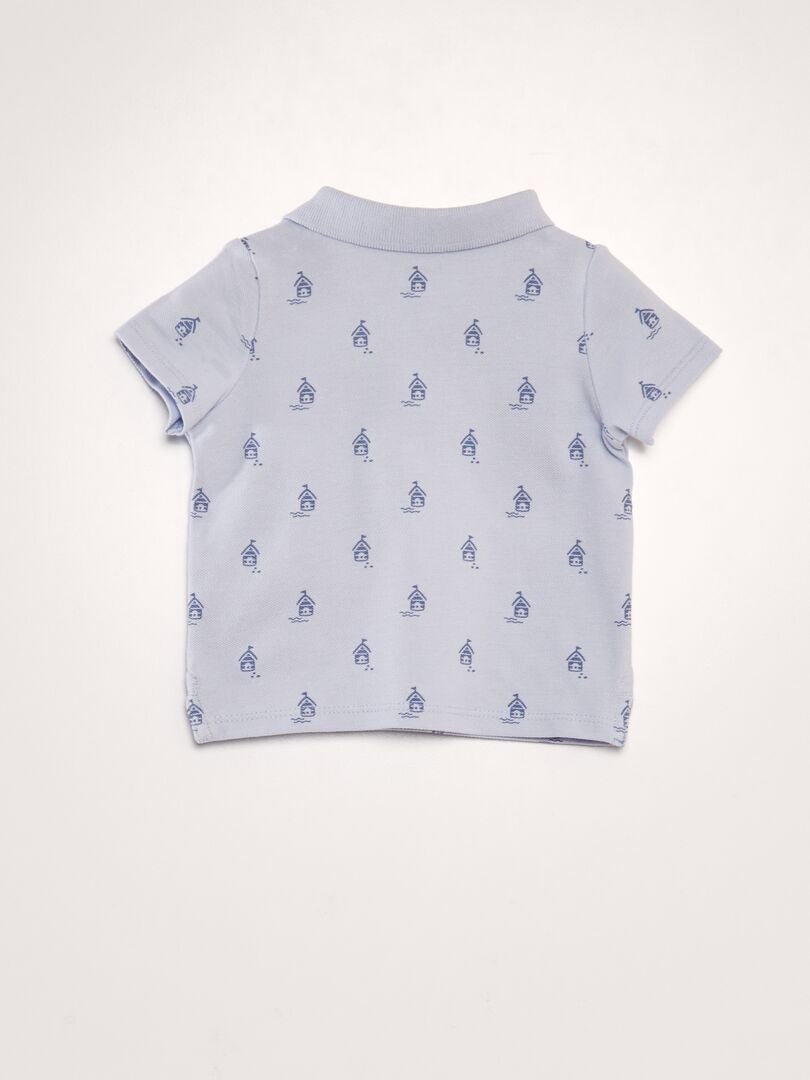 Camisa polo estampada em piqué de algodão - AZUL