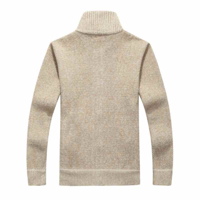 Zimowy gruby męski sweter z dzianiny, biały kardigan z długim rękawem, polar, zamek błyskawiczny, męski, casualowy, plus size, odzież na jesień
