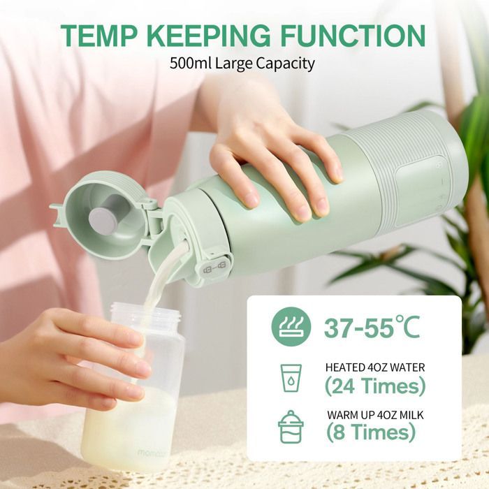 Babyflesverwarmer van 500 ml, draagbare draadloze babyflesverwarmer met instelbare temperatuur van 37 tot 55 °C, reisflesverwarmer voor moedermelk.