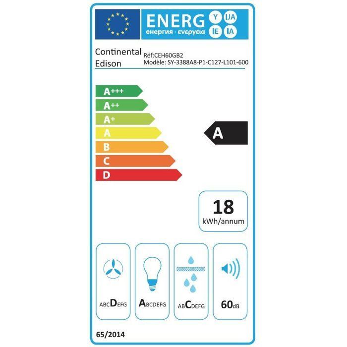 Decoratieve afzuigkap - CONTINENTAL EDISON - CEH60GB2 - Klasse A - 60 x 47 x 50,84 cm - Zwart / Glas