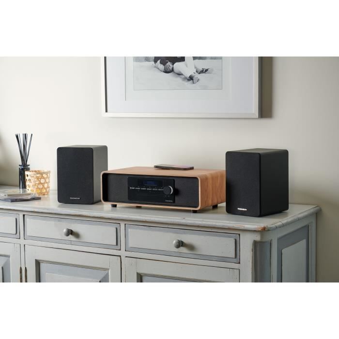 Sistema micro Hi-Fi Bluetooth - THOMSON - Madera/Negro - Radio FM/DAB+/CD/MP3/USB/Inducción, 60 W, pantalla LCD, mando a distancia, fuente de alimentación de 230 V