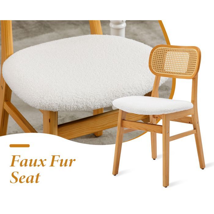 Wahson Chaise de Salle à Manger Lot de 4 Chaise Salle à Manger en Bois Rétro, Chaise de Cuisine pour Salon, Fausse Fourrure, Beige