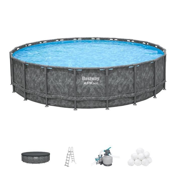 Kit de piscina tubular desmontable BESTWAY - APX 365™ - 671 x 132 cm - Redonda (Filtro de arena, 500 g de poliesfera, escalera, cubierta)