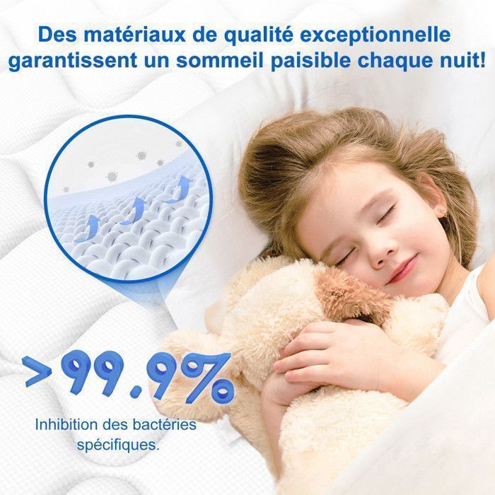 Colchón de 90x200 cm, colchón de muelles ensacados de 25 cm de grosor, diseño ergonómico de 7 zonas, colchón antialérgico con funda lavable.