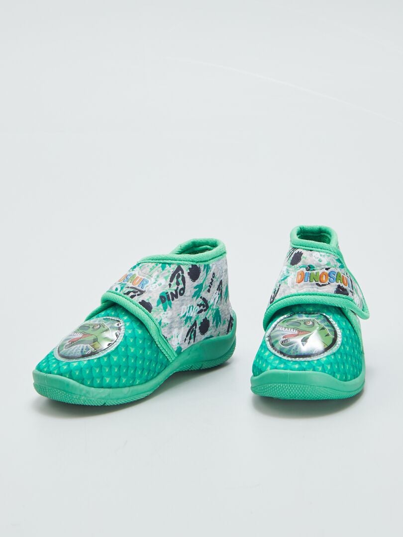 Dinosaurusslippers met hoge schacht en klittenbandsluiting - GROEN