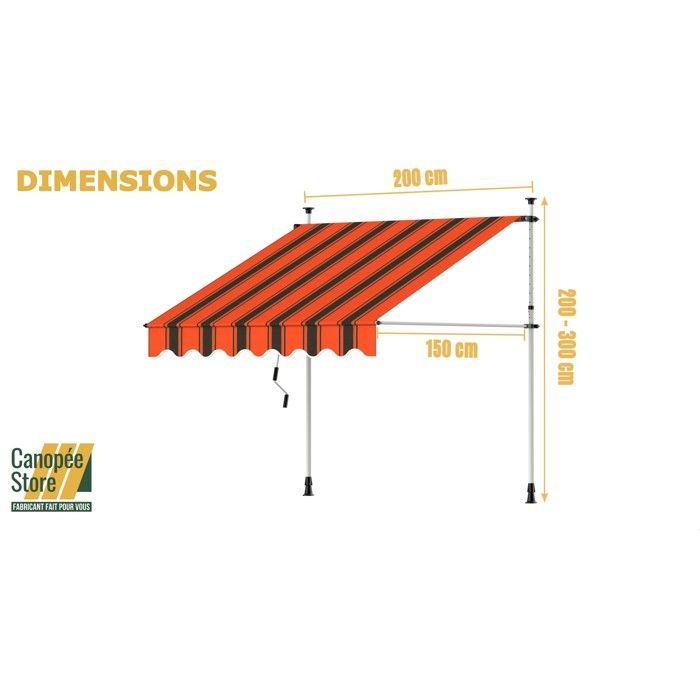 Canopée Store Banne Manuel 200 x 150 cm - Auvent de Terrasse sans Perçage - Réglable avec Manivelle - Rouge et noir