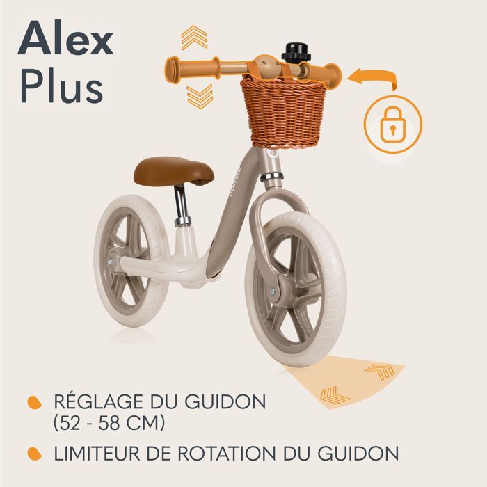LIONELO Alex Plus loopfiets met helm - Lichtgewicht en stevig frame - Mandje en bel inbegrepen - Tot 30 kg - Beige