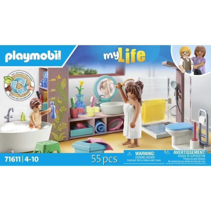 PLAYMOBIL 71611 Salle de bains avec douche et baignoire, My Life, Maison d'architecte, 55 pièces, Dès 4 ans
