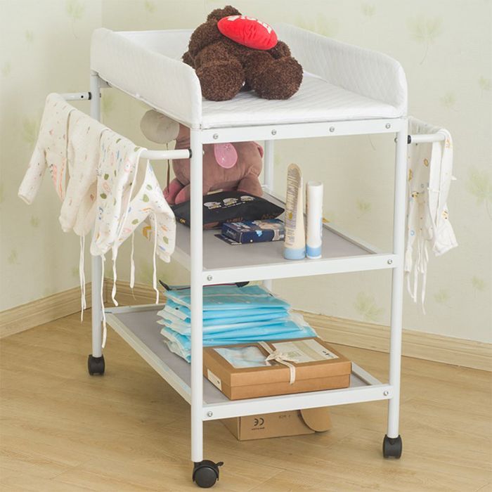 Cambiador portátil multifuncional HUOLE con estante de almacenamiento - CAMBIADOR - 84 x 72 x 90 cm - Blanco.