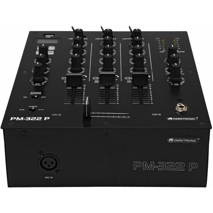 Mixer para DJ OMNITRONIC PM-322P de 3 canais com Bluetooth e reprodutor USB