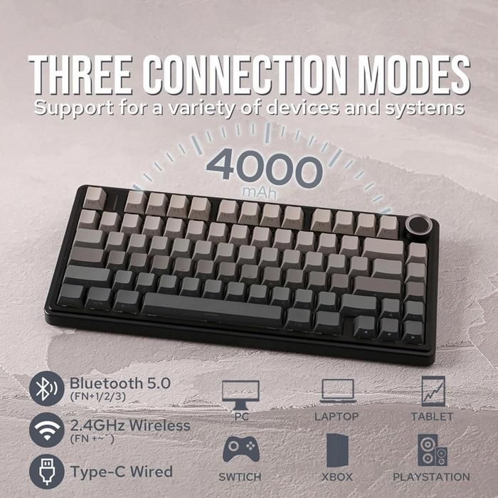 Clavier Gaming Mécanique Sans Fil Aula F75 75% - 3 Modes, Structure Gasket, Switch Interchangeable, Bouton RGB-Noir Écueil