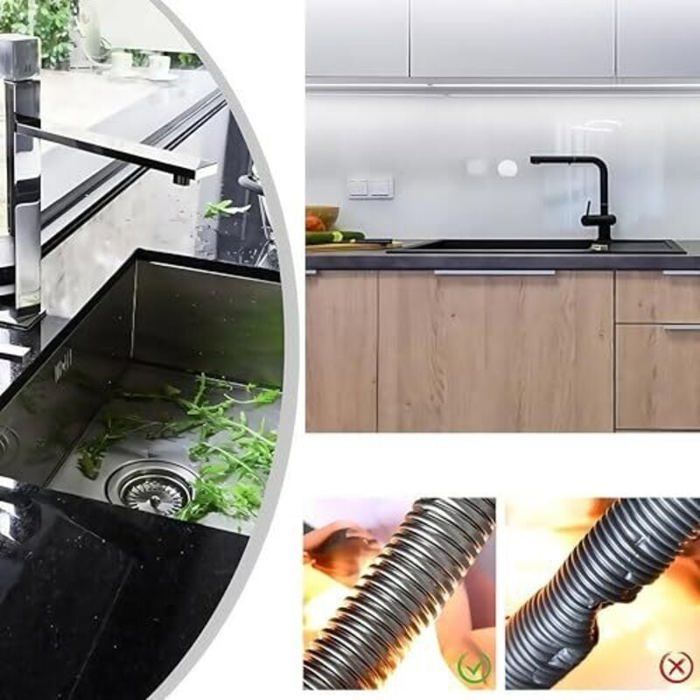 Manguera de desagüe flexible - OKZ - 60 cm - Acero inoxidable - Resistente a altas temperaturas - Fácil instalación