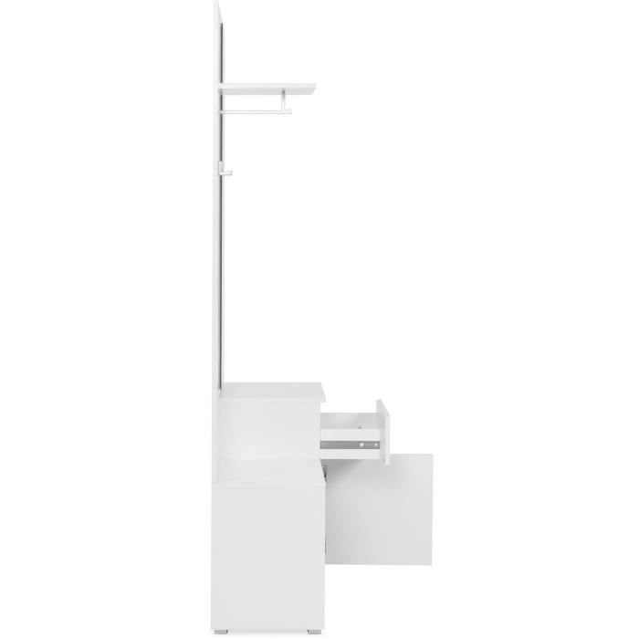 Hallway storage unit with wardrobe IMAGE - White finish - 1 door + 1 drawer - W85 x H195 x D37 cm