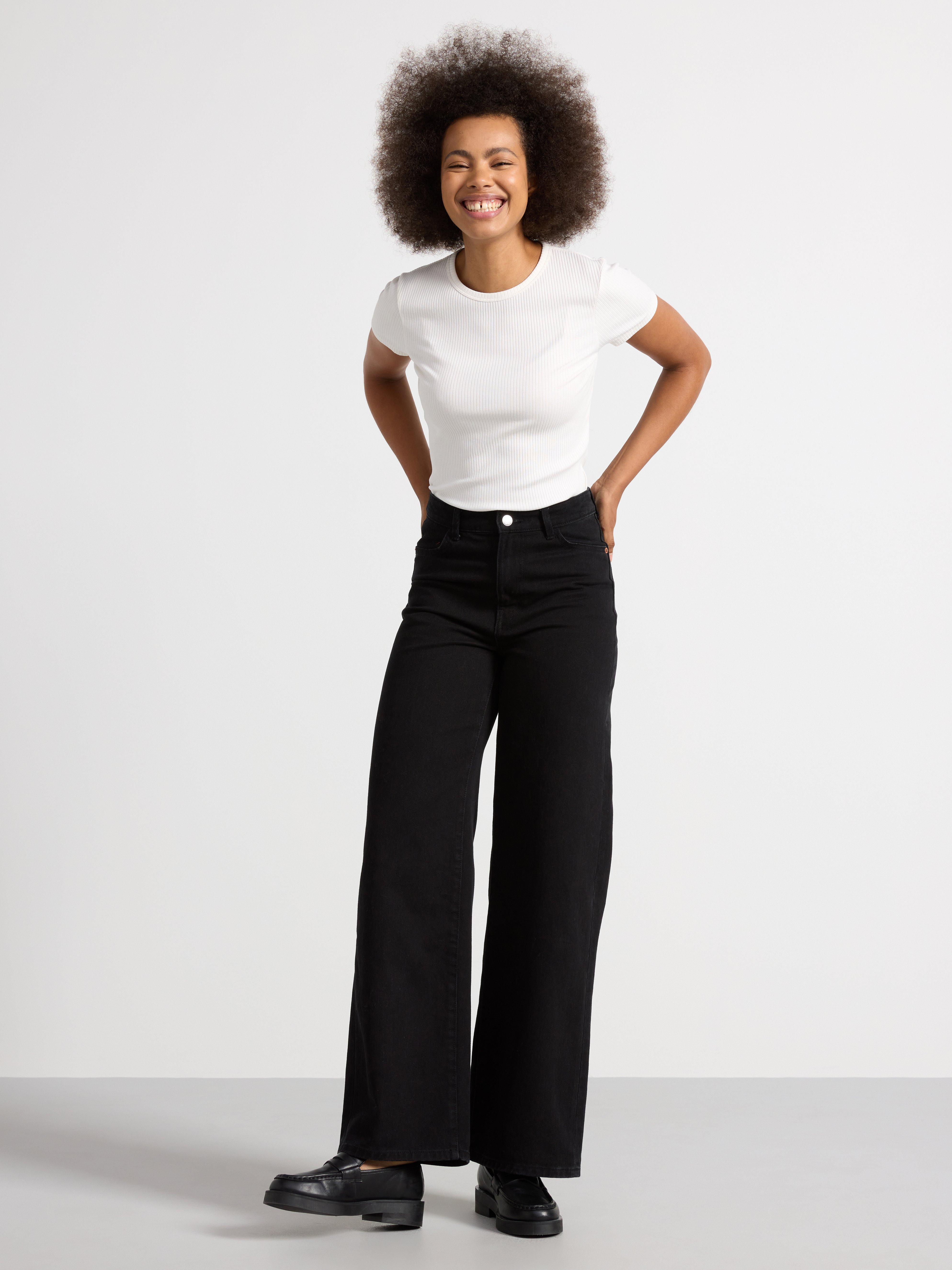Ribbad kortärmad topp Off White
