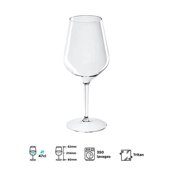 Unbreakable Wine and Cocktail Glass 47cl Clear - Set of 6 - Unbreakable Tritan Glass, Reusable, 35% Clear