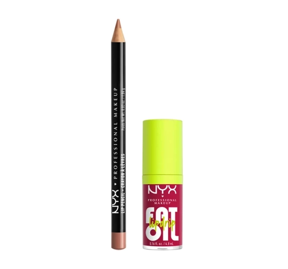 NYX Professional Makeup zestaw do makijażu ust konturówka 810 Natural  1 g   błyszczyk Fat Oil 05 Newsfeed 4,8 ml