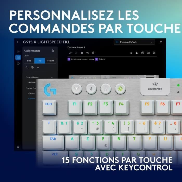 Gamingtoetsenbord - Draadloos - Logitech G - G915 TKL X - AZERTY - Tactiele schakelaars - Wit