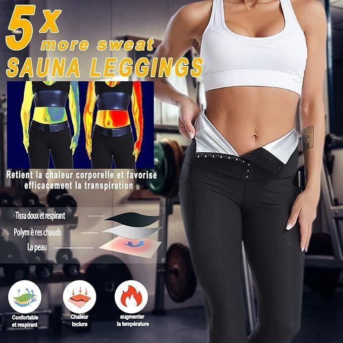 Leggings deportivos para mujer - Faja de cintura alta para sauna - Fitness Yoga Negro