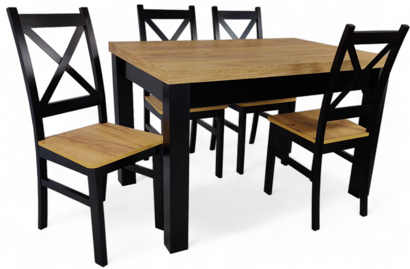 Stół rozkładany 80x120/160 Craft 4 Krzesła czarne
