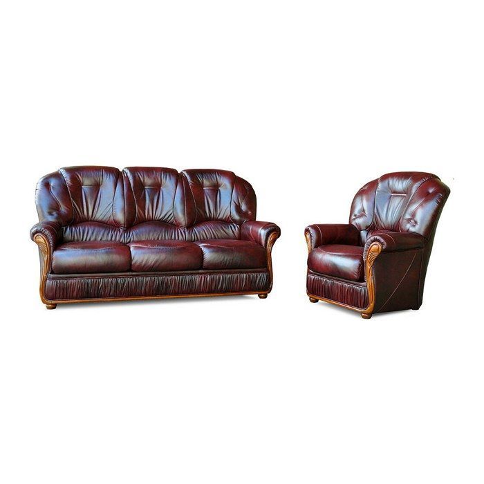 Divano e poltrona DAPHNE a 3 posti, 100% pelle di bufalo color bordeaux.