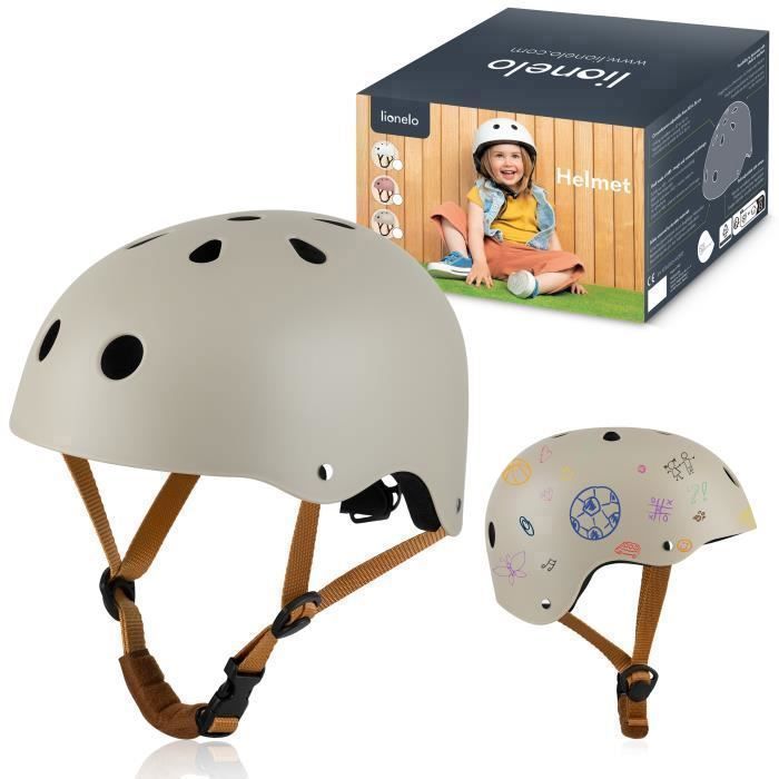 Casque vélo enfant LIONELO - 50-56 cm - Possibilité de décoration - Matériaux absorbant les chocs - Intertek - Beige