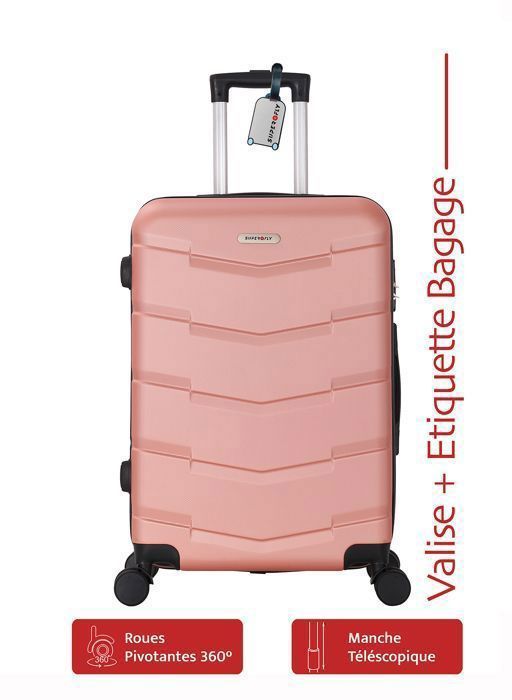Middelgrote koffer met harde schaal (65 cm) en luchtstroomventilatie in roze + bagagelabel - 4-wielige 360° koffer - 3,0 kg - 65 liter ADC