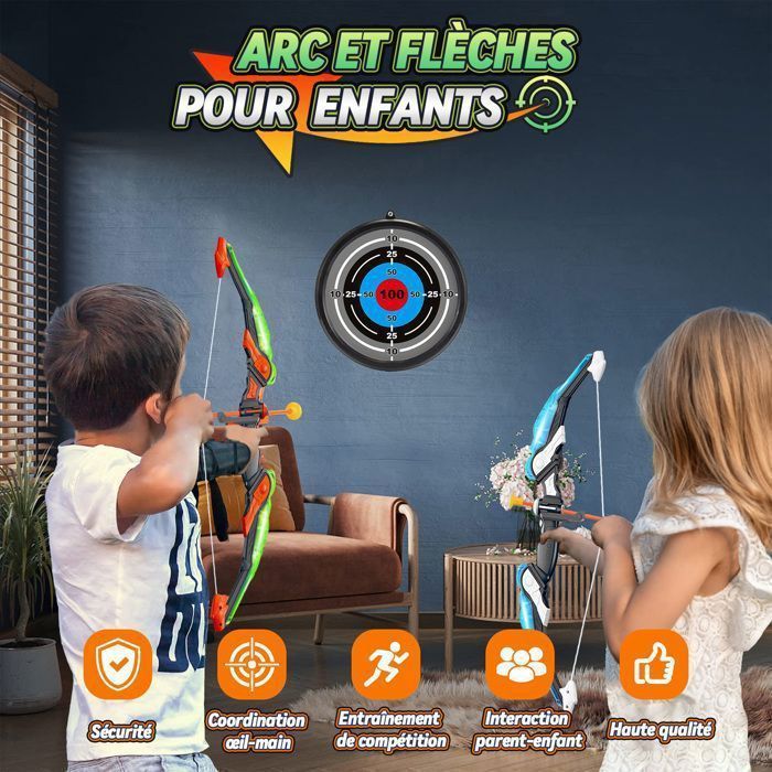 Juego de arco y flechas - AIMIUVEI - 2 arcos - 20 flechas con ventosa - 2 dianas - 6 botellas de plástico