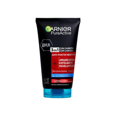 Garnier Pure Active 3-i-1 kullsyrebeskyttende ansiktsrensegel mot hudormer med salisylsyre 150 ml