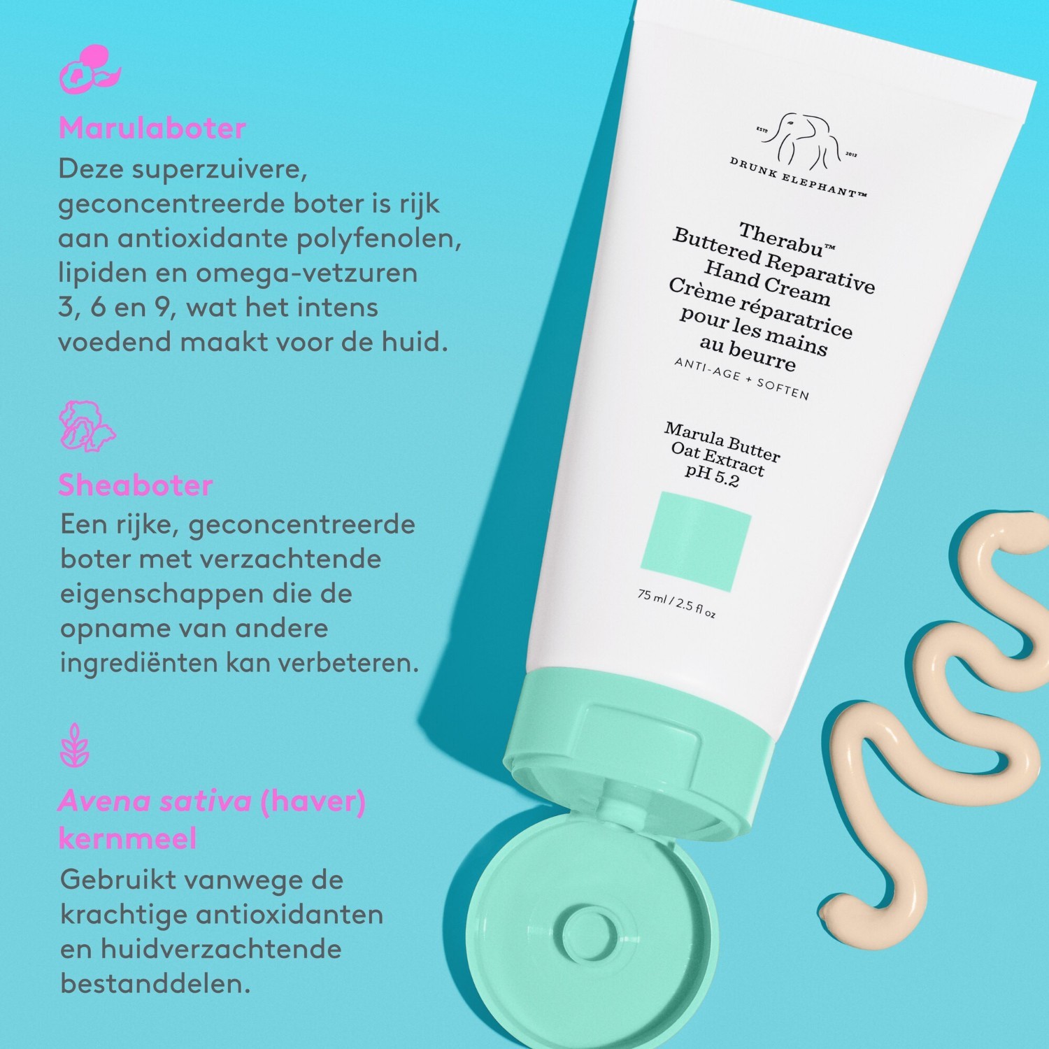„Drunk Elephant Therabu™“ rankų kremas su sviestu – 75 ml