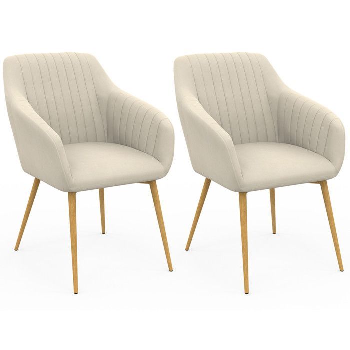 IDMARKET Juego de 2 sillas de comedor JANY, tapizadas en terciopelo beige con patas efecto madera.