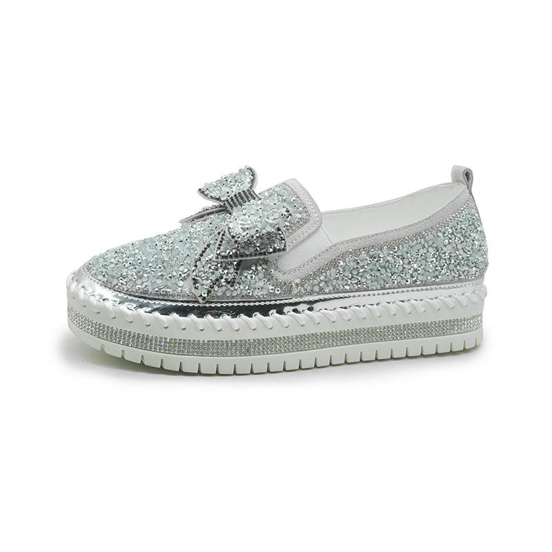 Scarpe da donna con fiocco di strass, scarpe basse casual alla moda da donna, mocassini con un solo pedale, scarpe di lusso di alta qualità, Zapatos Mujer