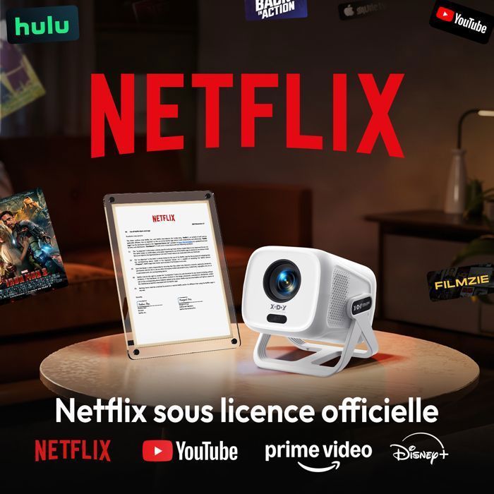 【Certificado pela Netflix/Foco Automático】Mini Projetor Portátil, Compatível com Full HD 1080P e 4K, Projetor Inteligente de 25000 Lúmens com Wi-Fi e Bluetooth 5.4