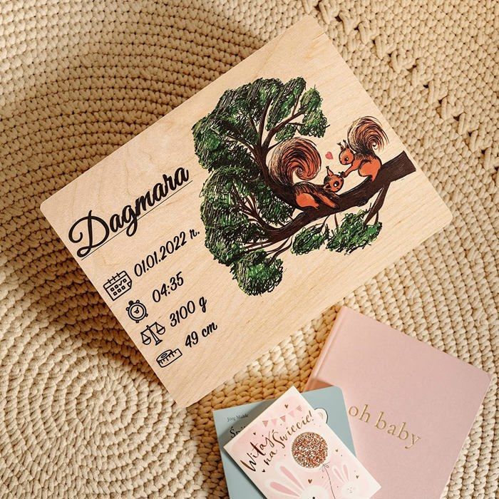 Coffret souvenirs - Coffret de naissance personnalisé - Cadeau de naissance - 30 x 20 x 14 cm - Motif Écureuil
