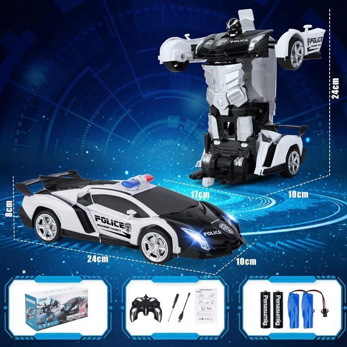 BIENCOME Auto radiocomandata RC - Trasformabile con luci - 2,4 GHz - 360° - Nera