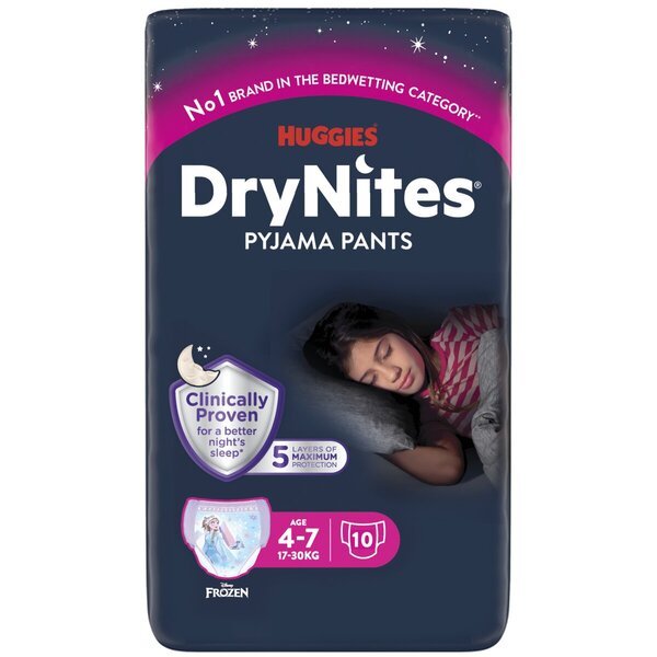 DryNites meiteņu naktsbikses 4-7 gadiem<br>4-7 gadi (17-30 kg) 10 gab.