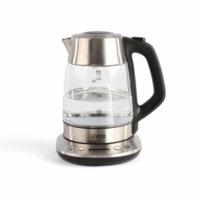 LIVOO DOD165 Teapot Kettle - 2200 W - 1.7 L - Variable Temperature - Glass - Grey