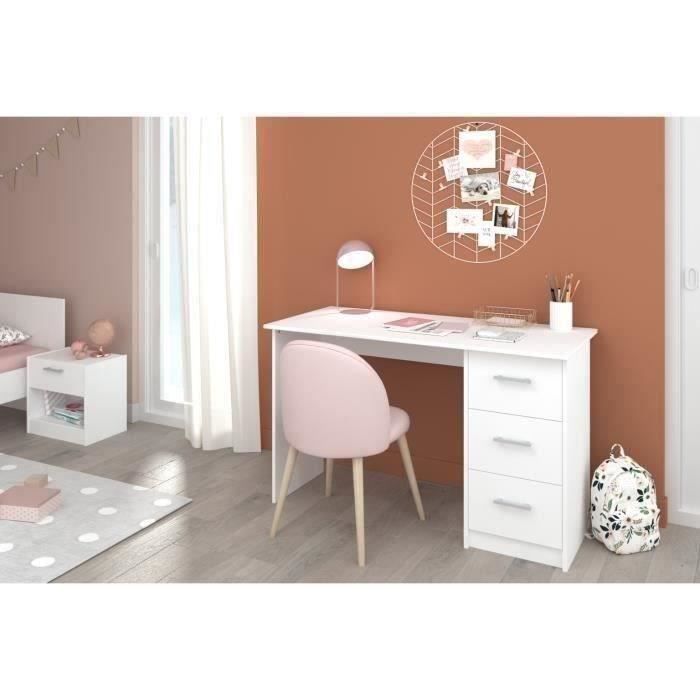 Bureau droit 3 tiroirs - Panneaux de particules - Décor Blanc - Scandinave - L 121 x P 55 x H 74 cm - ESSENTIEL