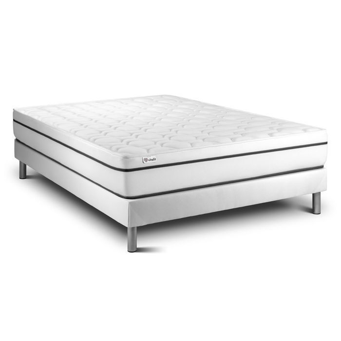Conjunto de colchón y base de cama de 180x200 cm - Base de cama blanca (requiere montaje) - Vital Spa White