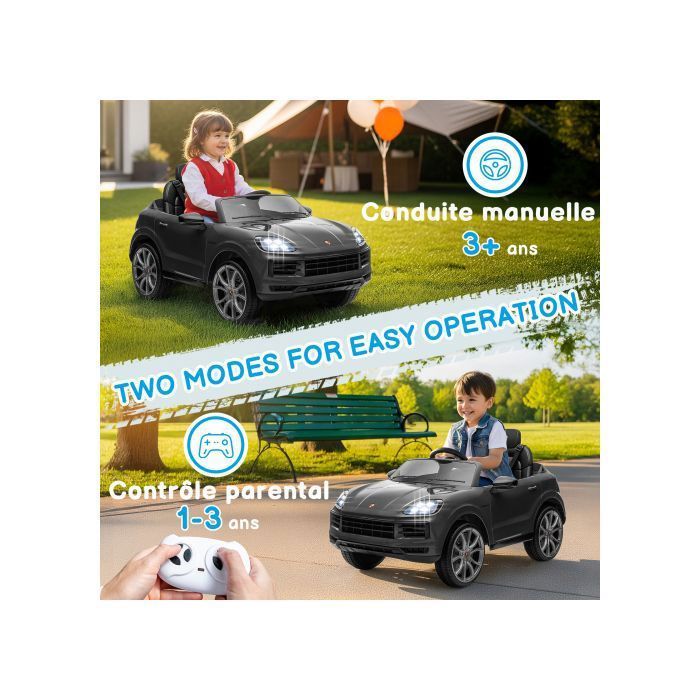 LALAHO 3-Gang-Elektroauto für Kinder – 12 V, lizenziert – Zwei Fahrmodi, Grau