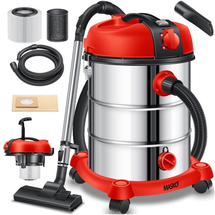 Aspiradora industrial para sólidos y líquidos - MASKO - 2300W - Acero inoxidable - Función de soplado - Push&Clean