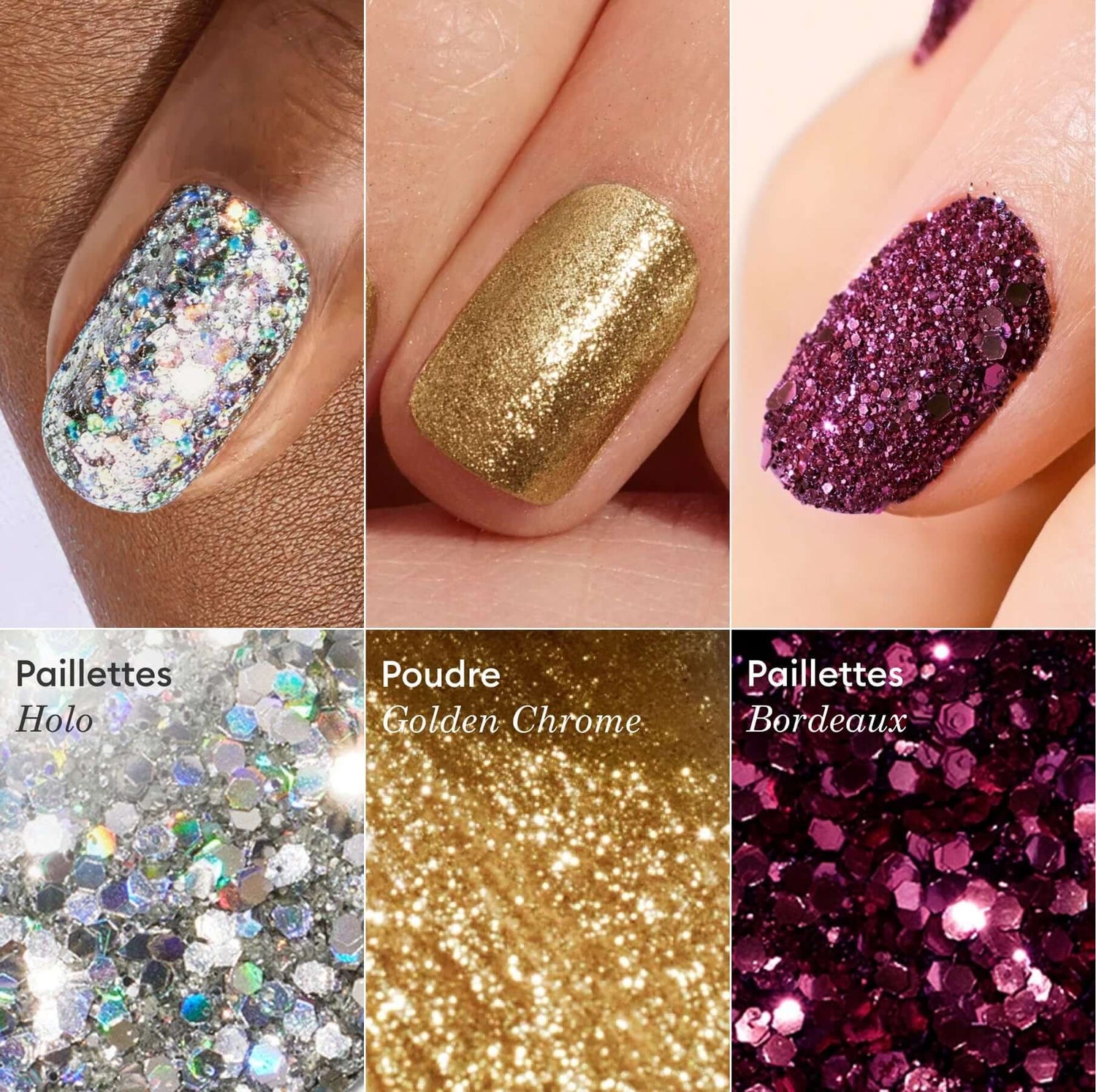 Trios de paillettes et poudres à effets