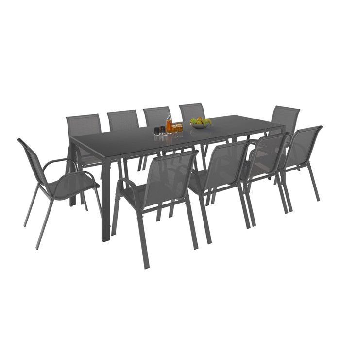 IDMARKET MADRID garden furniture set: 240cm table and 10 stackable chairs, anthracite grey