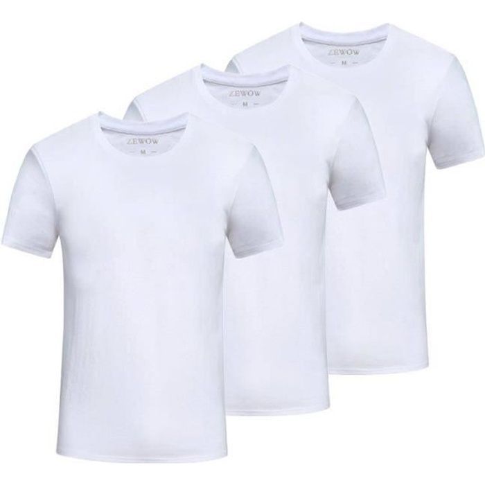 Lot de 3 T-Shirt Manches Courte Homme Couleur unie Casual Col Rond TEE SHIRT Homme Grand Taille XS-3XL