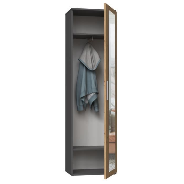 Entryway cabinet - CDF - ATARA - 180x50x35 cm - 2 shelves - Mirror - Matte grey